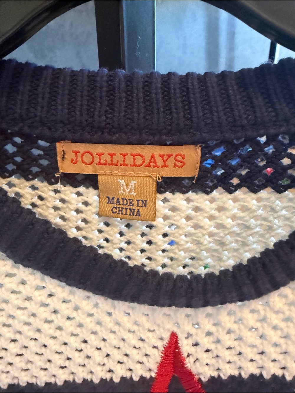 JOLLIDAY Striped  Navy & Cream Crewneck Sweater with Red Star - women - Picture 2 of 7